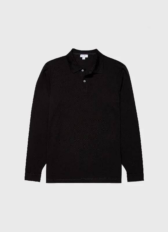 Super Bargain Men's Long Sleeve Piqué Polo Shirt in Black