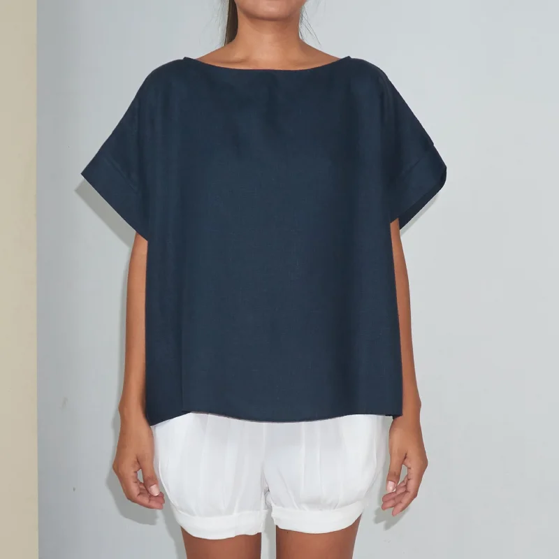 KALI TOP - Linen | Midnight Blue