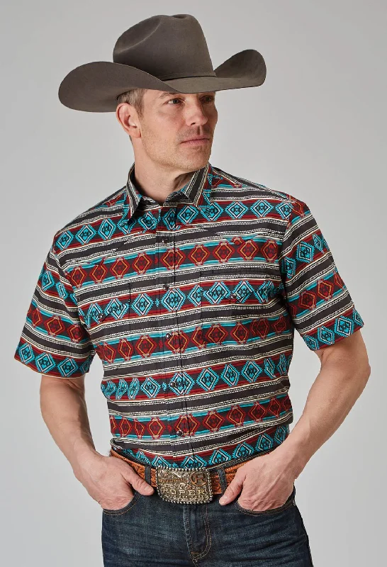 Price Reduction Roper Mens 1898 Aztec Stripe Red 100% Cotton S/S Shirt