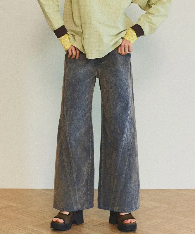 Wide Straight Flocking Denim Pants