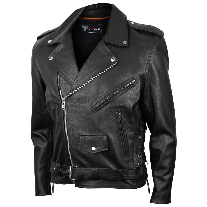 Best Bargains VL515 TG Men's Premium Leather Classic Motorcycle Jacket Lace Sides & Z/O Liner