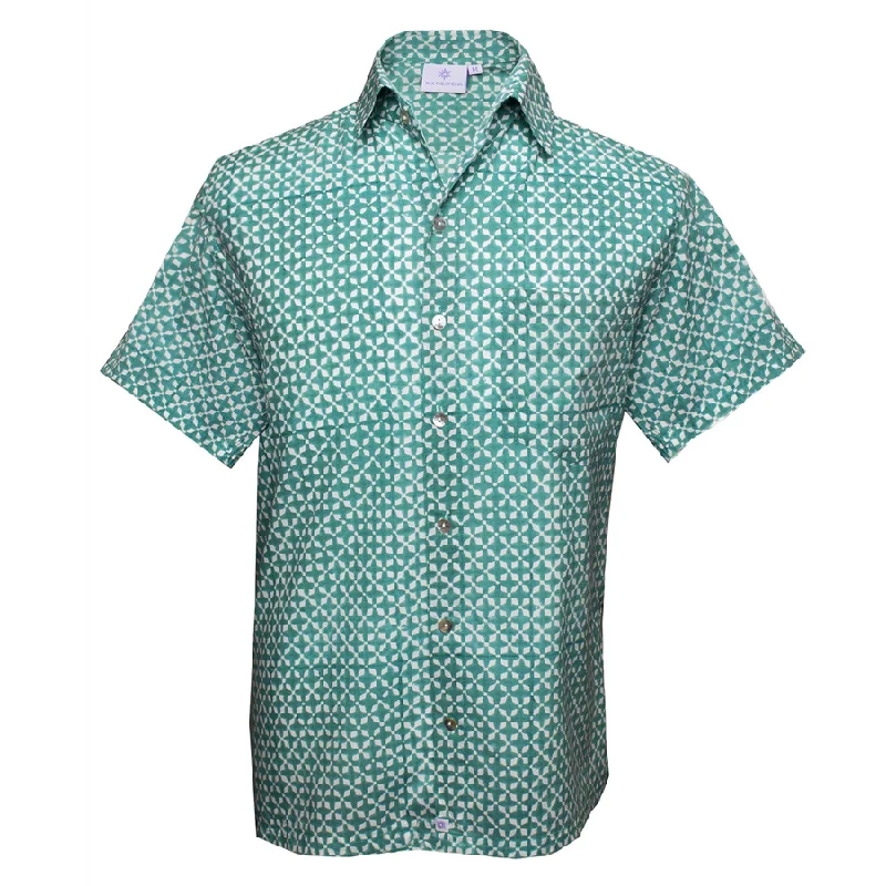 Fantastic Offers Mykonos Aqua Short Sleeve Men's Button Up Shirt