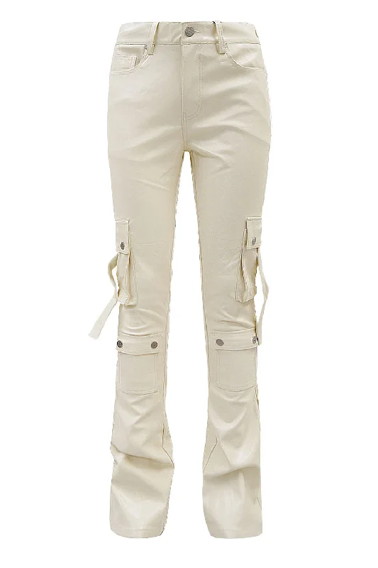 Year-End Sale Men's PU Leather Cargo Stacked Pants