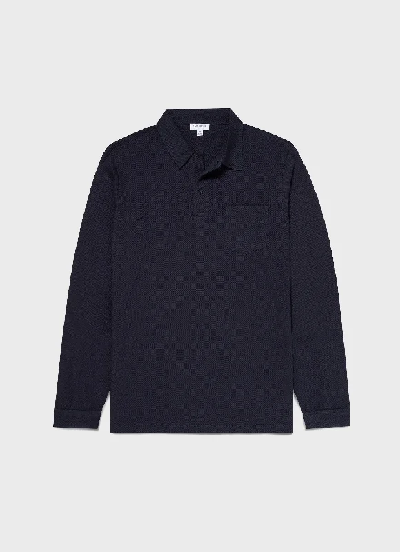 Online Only Men's Riviera Long Sleeve Polo Shirt in Navy
