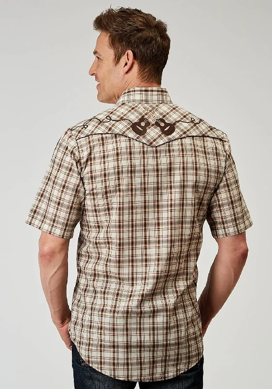 Quick Sale Roper Mens 1968 Desert Plaid Brown Cotton Blend Guitars S/S Shirt