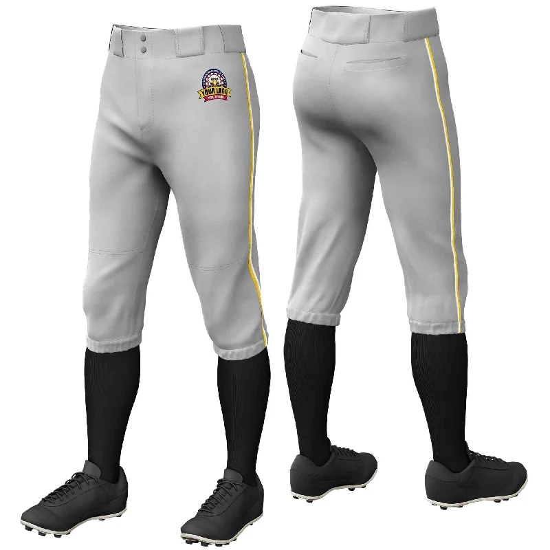 Amazing Deals Custom Gray Gold-White Classic Fit Stretch Practice Knickers Baseball Pants