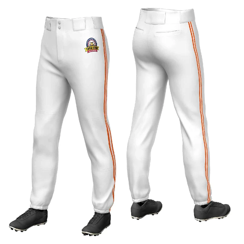 Amazing Value Custom White Orange White-Orange Classic Fit Stretch Practice Pull-up Baseball Pants