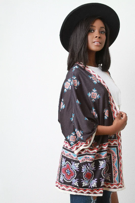 Boho Printed Open Front Kimono