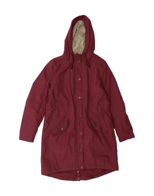 SEASALT Womens Sherpa Hooded Raincoat UK 12 Medium Maroon Cotton