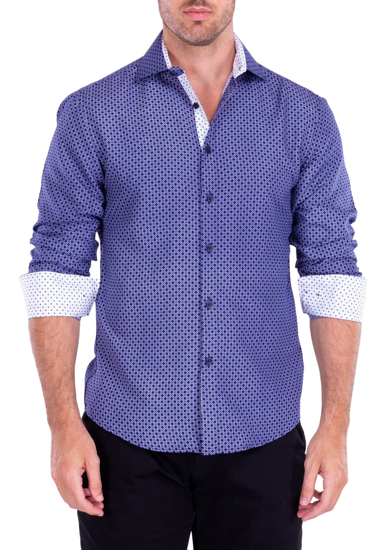 Bargain Prices BeSpoke Mens Fancy Print Long Sleeve-Navy