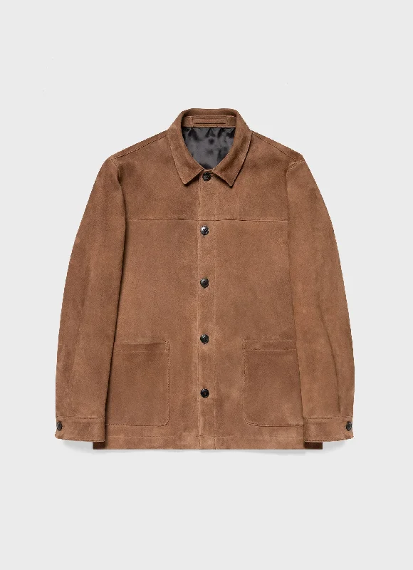 Final Clearance Men's Suede Twin Pocket Jacket in Light Brown