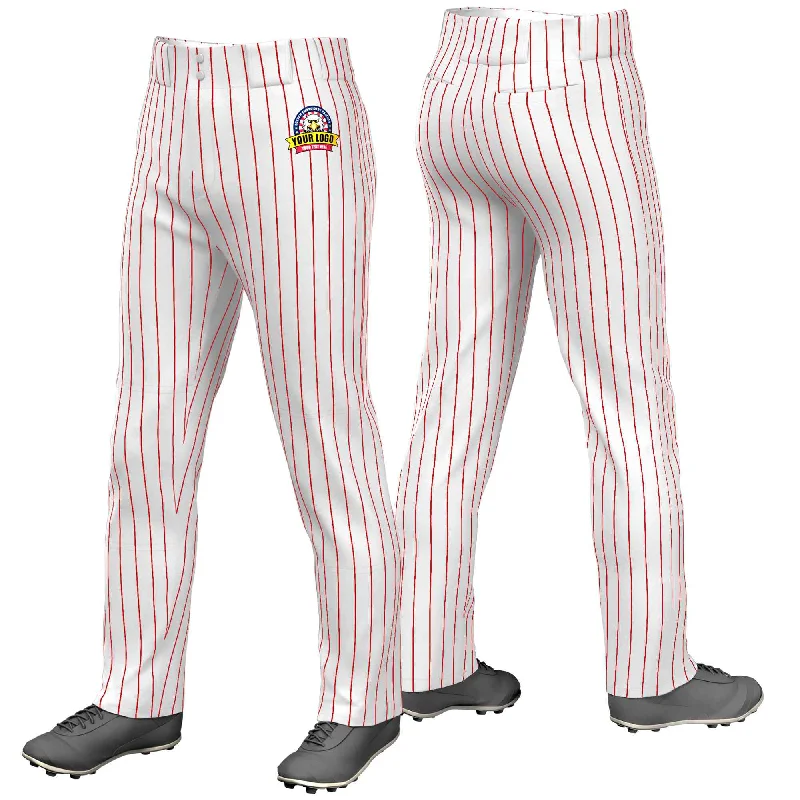 Year-End Sale Custom White Red Pinstripe Fit Stretch Practice Loose-fit Baseball Pants