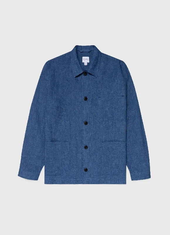 Weekend Deals That Dazzle Men's Linen Twin Pocket Jacket in Blue Melange