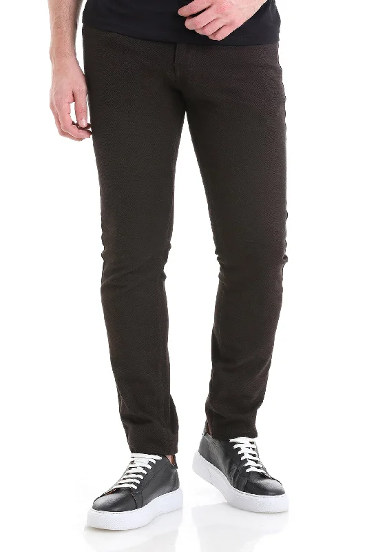 New Deals Slim Fit 5 Pocket Low Waist /  Unpleated Cotton Casual Pants, Brown D.