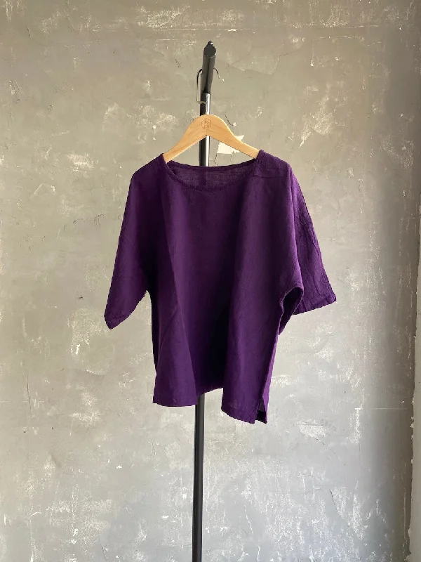 Hand Dyed Short Top in Dark Purple