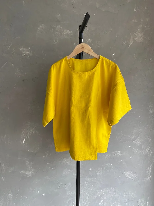 Hand Dyed Short Top in Mustard Yellow