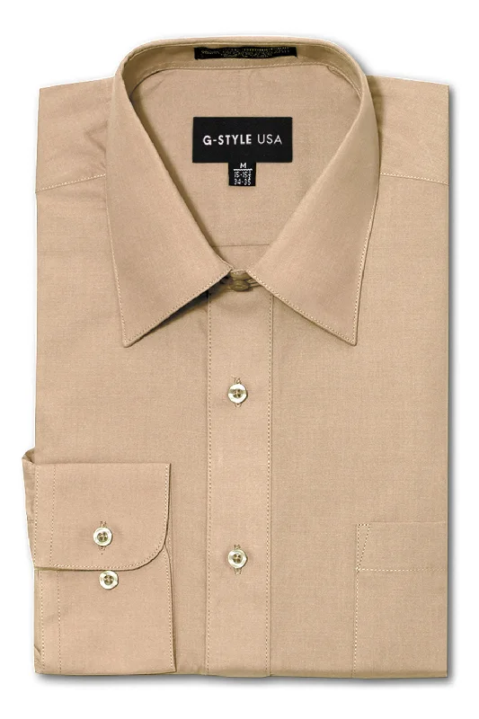 The Best Prices Men's Basic Solid Color Button Up Dress Shirt (Beige)