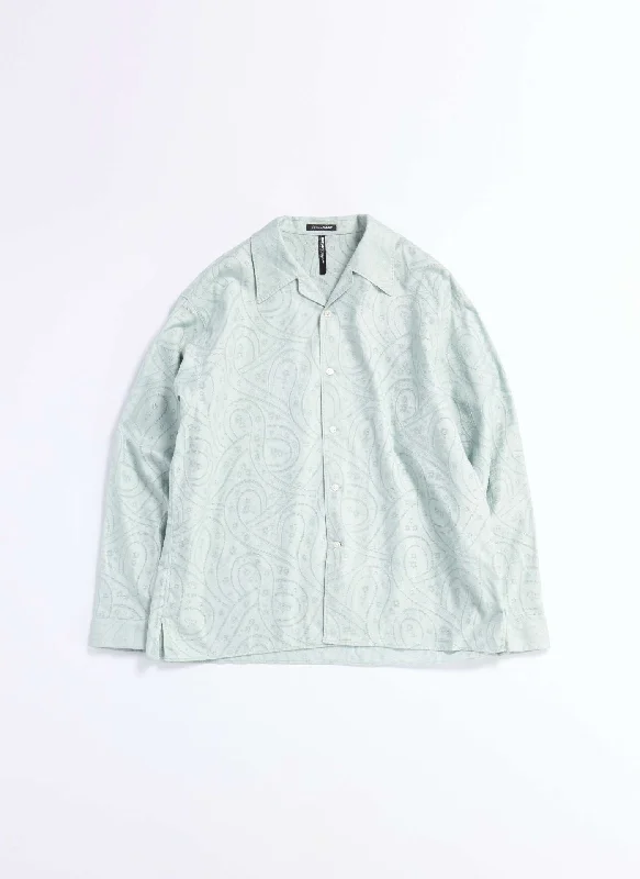 Special Price Dyed Cotton Leno Open Collar Long Sleeve Shirt