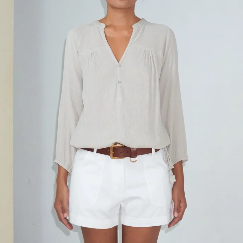 BKLN TOP - Crinkled Rayon | Light Grey Greige