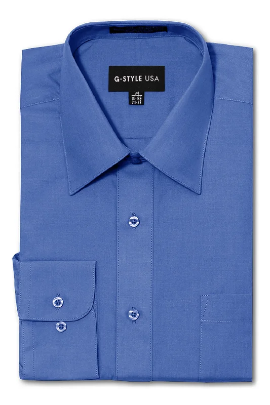 Don't Wait Men's Basic Solid Color Button Up Dress Shirt (French Blue)