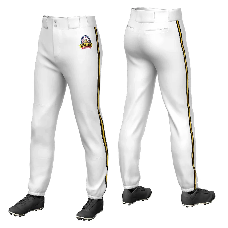 Mega Sale Custom White Black Gold-Black Classic Fit Stretch Practice Pull-up Baseball Pants
