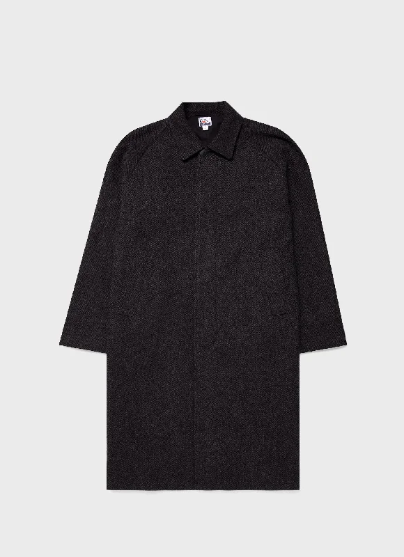 Savings Galore Men's Sunspel x Nigel Cabourn Balmacaan Wool Cashmere Coat in Charcoal Herringbone