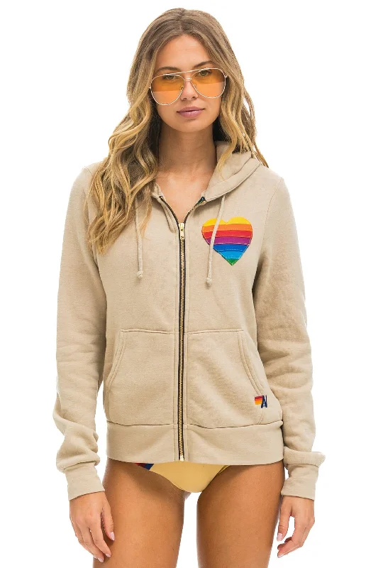 Shop and Save RAINBOW HEART STITCH ZIP HOODIE - SAND