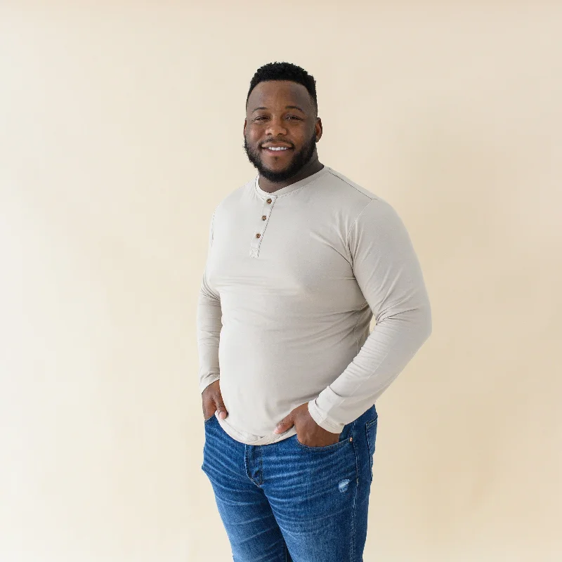 Early Access Men's Long Sleeve Henley Top in Almond