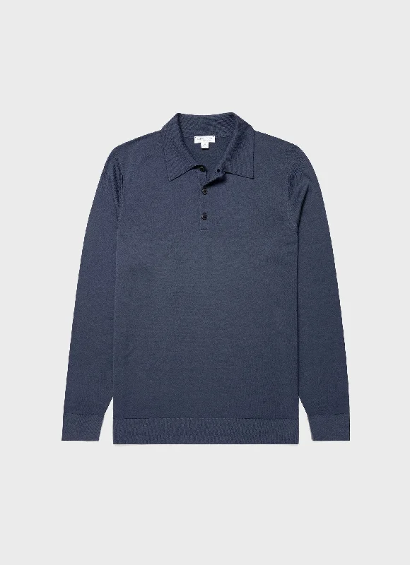 Limited Stock Men's Extra-Fine Merino Polo Shirt in Slate Blue