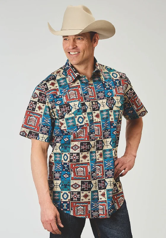 The Best Prices Roper Mens 1909 Vintage Patchwork Multi-Color 100% Cotton S/S Shirt