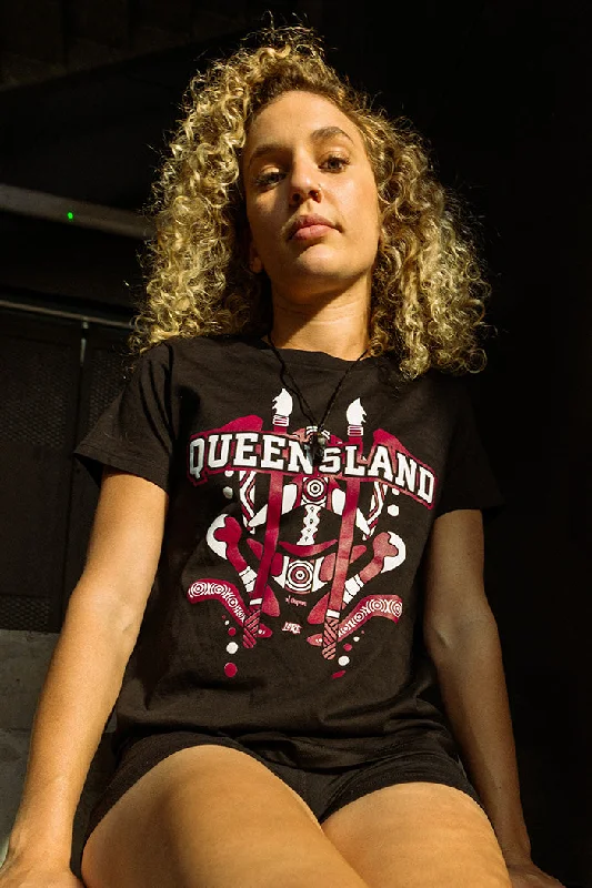 Weekend Offers That Amaze QLD Tribute Black Cotton Crew Neck Women's T-Shirt