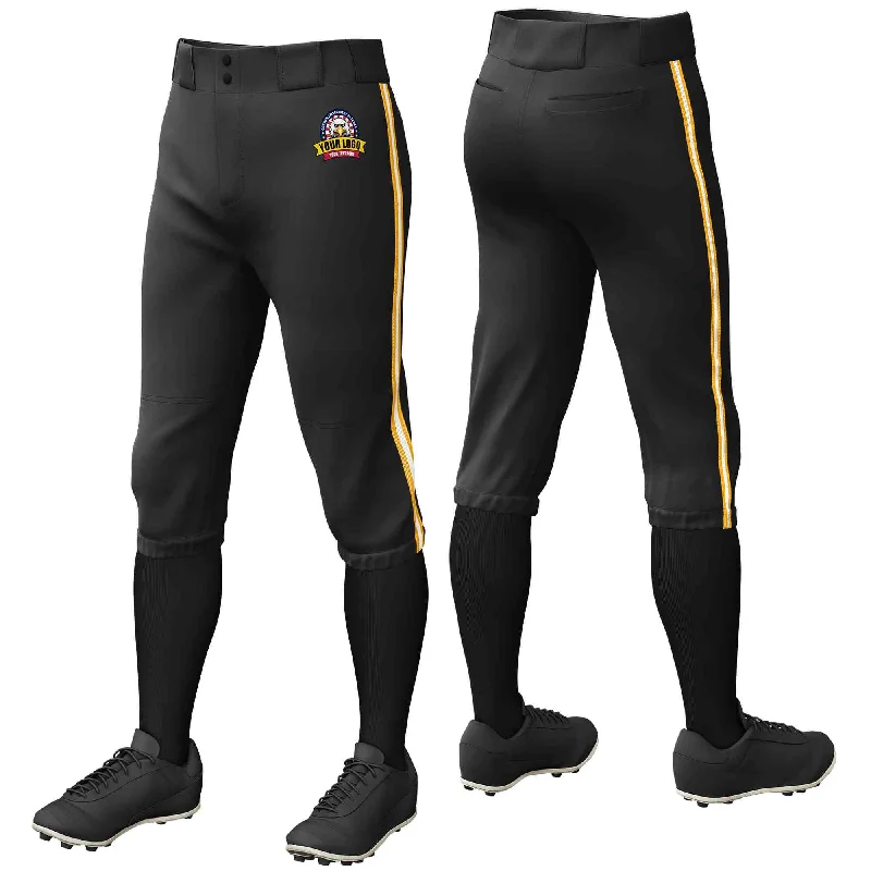 Huge Savings Custom Black Yellow White-Yellow Classic Fit Stretch Practice Knickers Baseball Pants