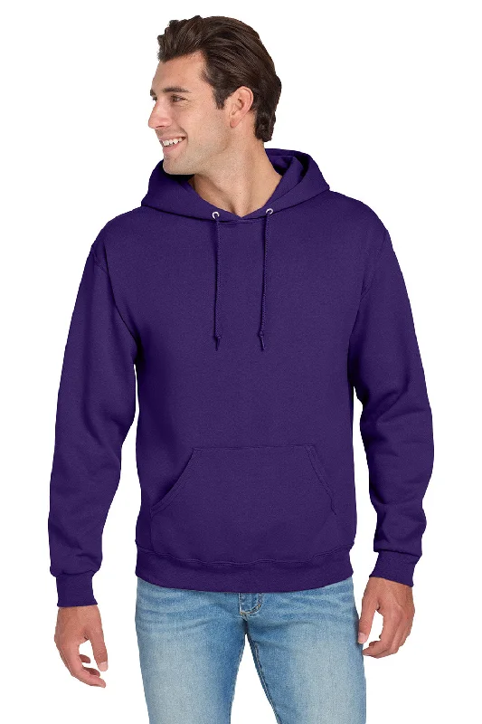 Closeout Deal Jerzees Mens NuBlend Pill Resistant Fleece Hooded Sweatshirt Hoodie w/ Pouch Pocket - Deep Purple