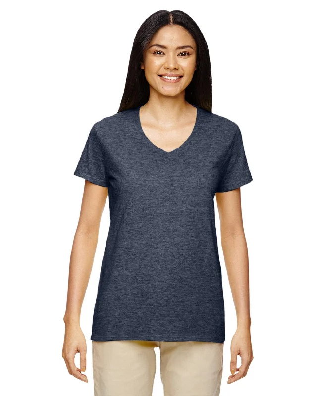 Mega Deal Gildan Ladies Heavy Cotton 5.3 oz. V-Neck T-Shirt | Heather Navy