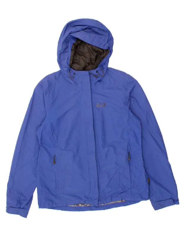 JACK WOLFSKIN Womens Hooded Windbreaker Jacket UK 12 Medium Blue Polyamide