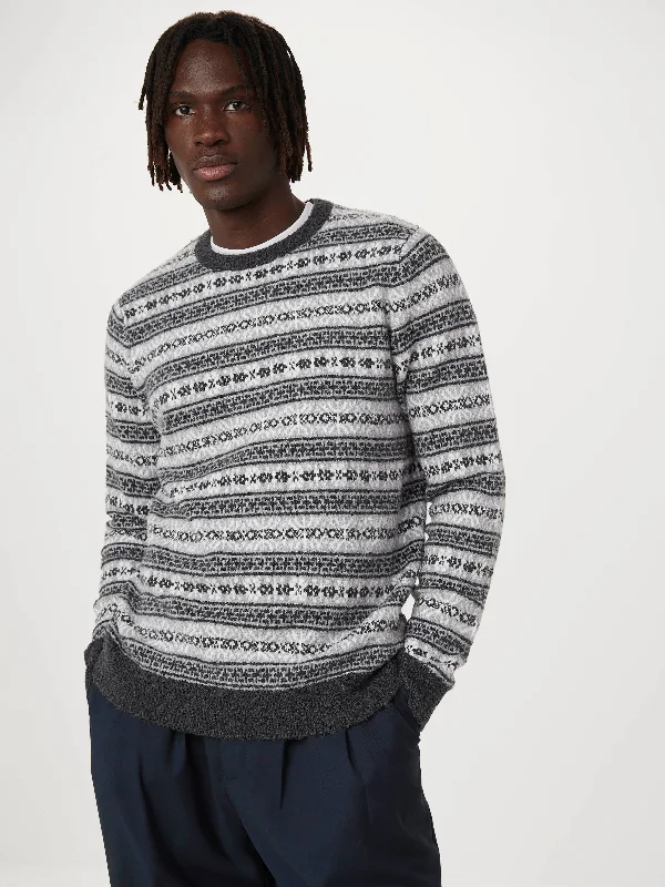 Quick Deals The Seawool® Fair Isle Crewneck in Grey Black