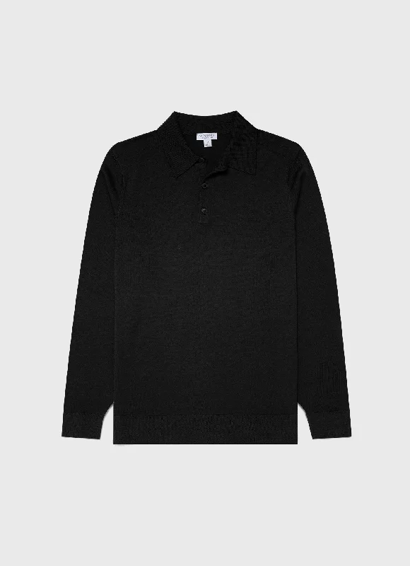 Weekend Deals That Sizzle Men's Extra-Fine Merino Polo Shirt in Black