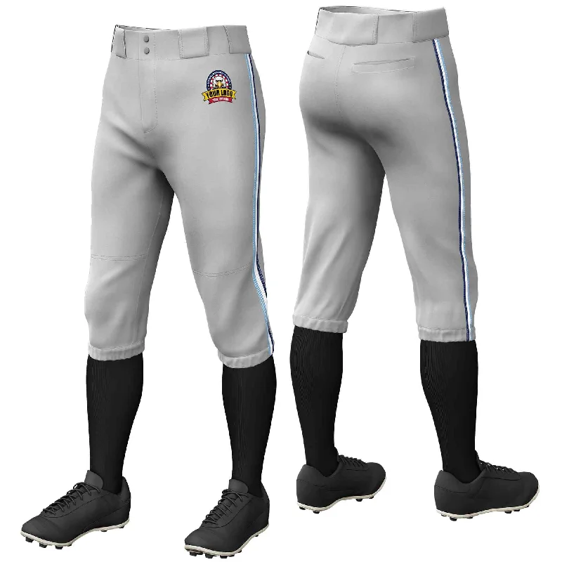 Shop the Weekend Away Custom Gray Light Blue White-Navy Classic Fit Stretch Practice Knickers Baseball Pants