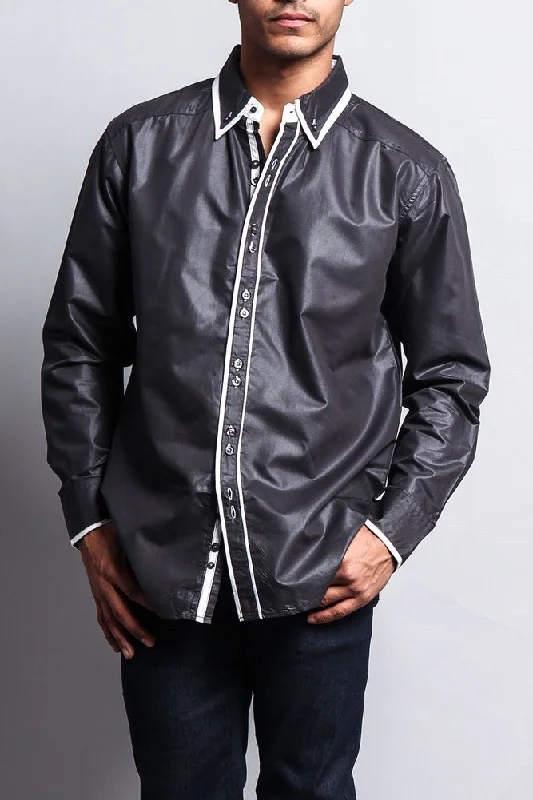 Closeout Solid Contrast Double Button Up Shirt