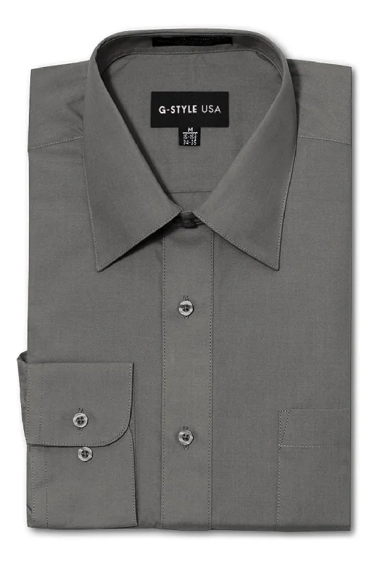Hurry In Men's Basic Solid Color Button Up Dress Shirt (Charcoal)