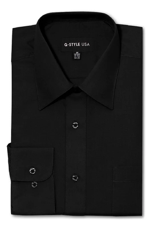 Special Discount Men's Basic Solid Color Button Up Dress Shirt (Black)