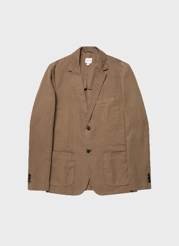 Major Savings Men's Cotton Linen Unstructured Blazer in Dark Tan