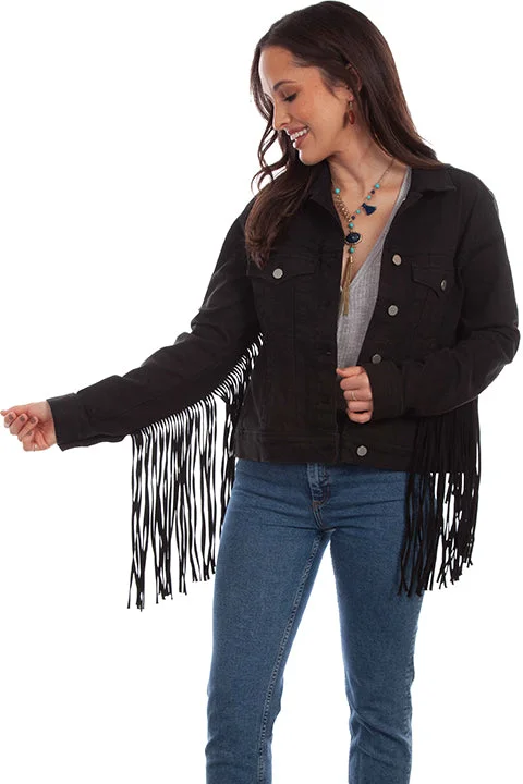 Black Denim Jacket With Fringe