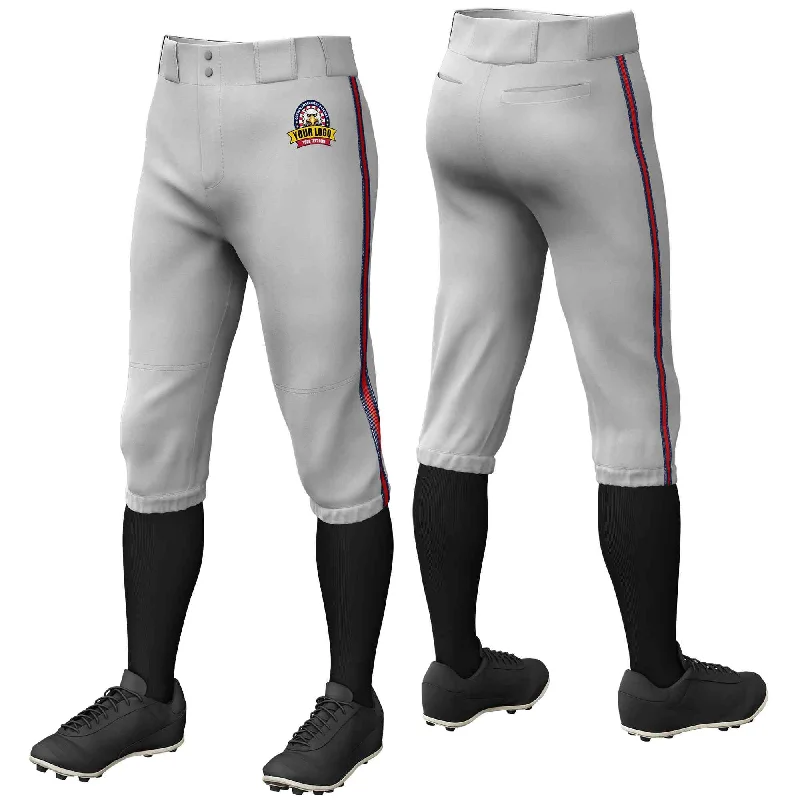 Major Deal Custom Gray Navy Red-Navy Classic Fit Stretch Practice Knickers Baseball Pants