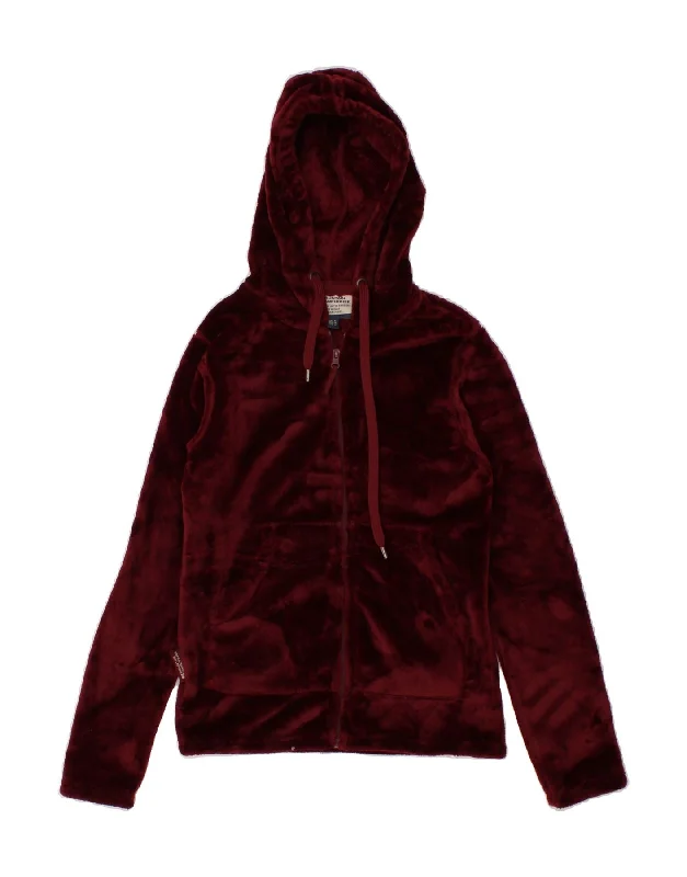 MOUNTAIN WAREHOUSE Womens Hooded Fleece Jacket UK 8 Small Burgundy