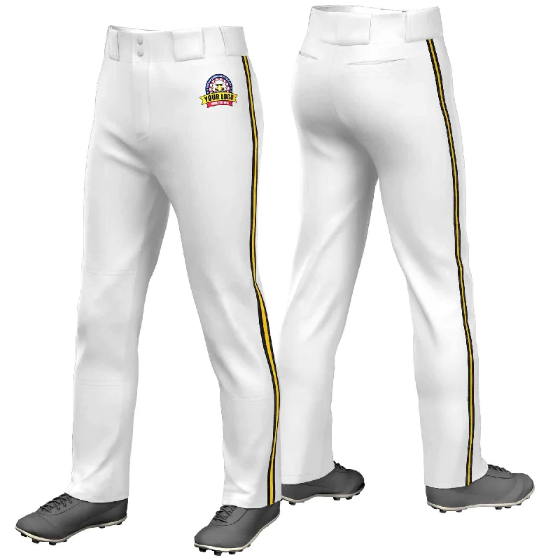 Limited Stock Custom White Black Gold-Black Classic Fit Stretch Practice Loose-fit Baseball Pants