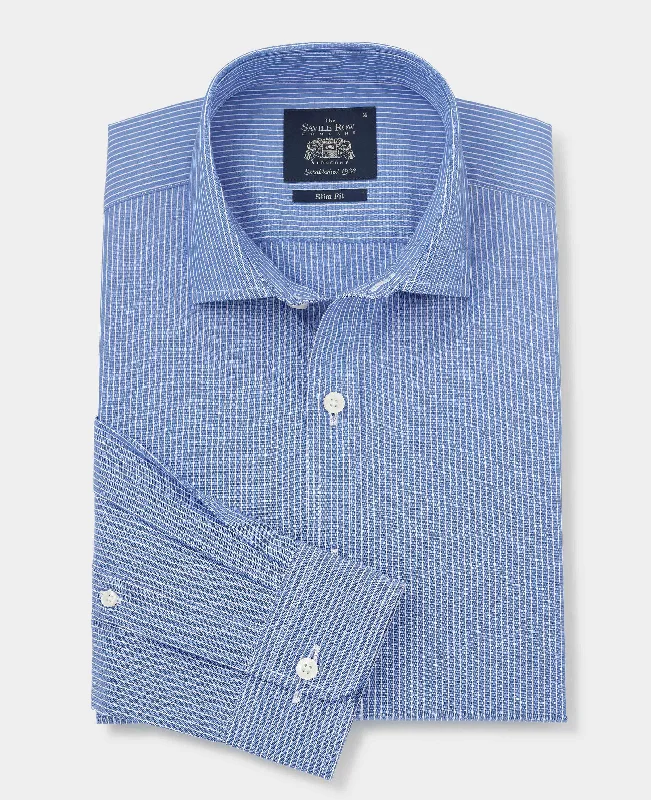 Must-Have Deals Blue Poplin Stripe Slim Fit Smart Casual Shirt - Single Cuff