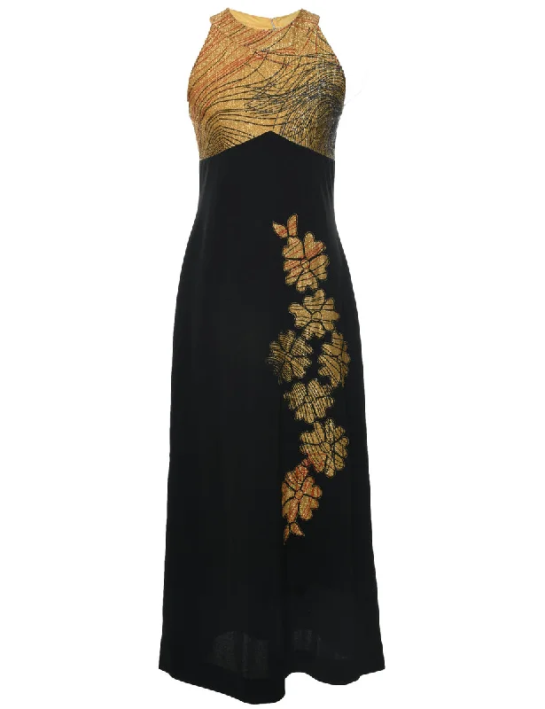 Amazing Deals 1970s  Lurex Thread Pattern Maxi Dress - S