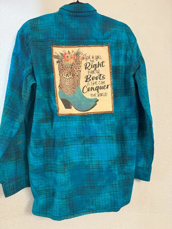 Tie Dye Flannel with quote:  Right pair of boots