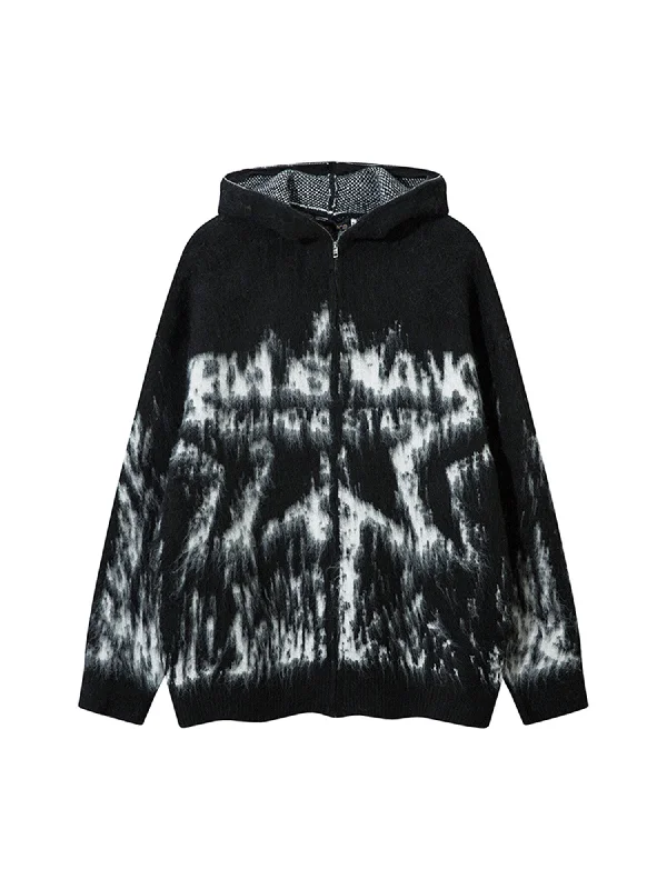 Bonus Savings Thesupermade Star Mohair Fuzzy Hooded Zip Up Sweater